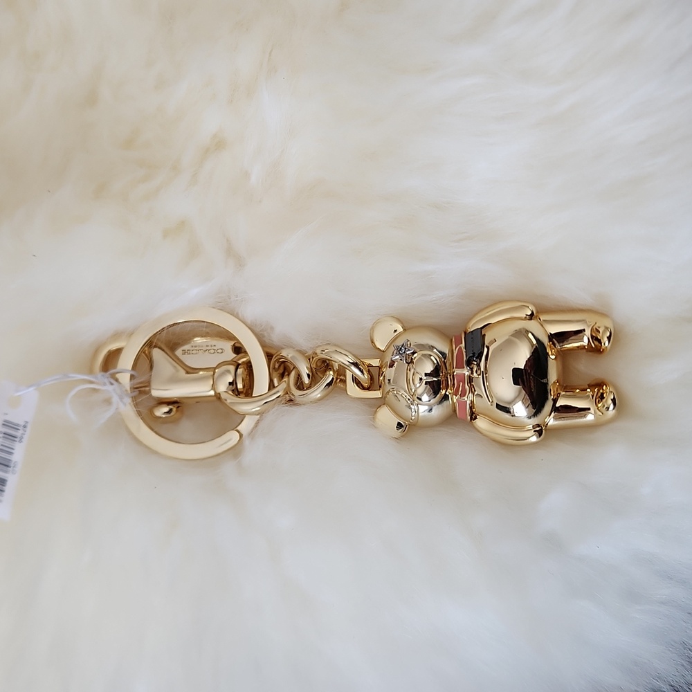 NWT IOB Coach Gold Teddy Bear Key Ring Or Bag Charm 💛🧸🎁 - Picture 8 of 13